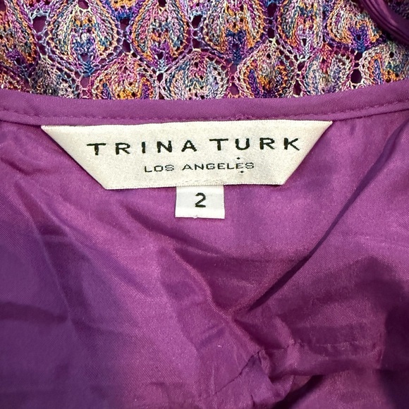 Trina Turk Sleeveless Tiered Serpentine Lace Crochet Fortuna Dress Purple Size 2 - Picture 4 of 6